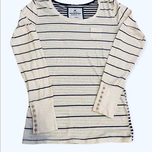 POOF EXCELLENCE Long Sleeve Strip Tee Size Large Cream and Black